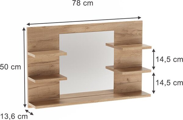 Koupelnová zrcadlová skříňka Vicco Wilbur Zlatý mocný dub 78 x 50 cm s policemi, Model 56244