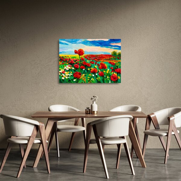 Skleněný obraz pole s vlčími máky (70x50 cm)
