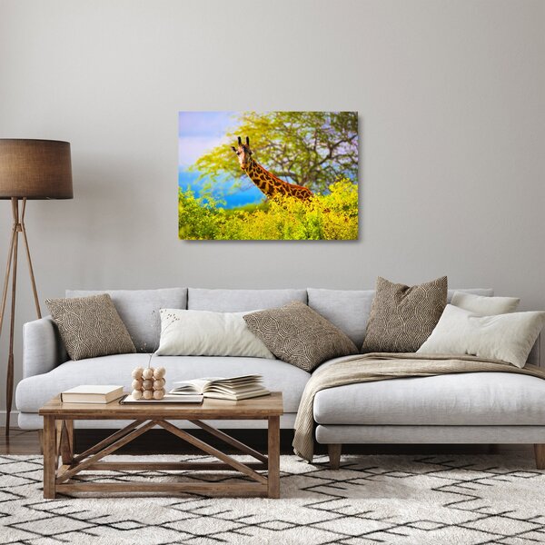 Skleněný obraz žirafy v Africe (70x50 cm)