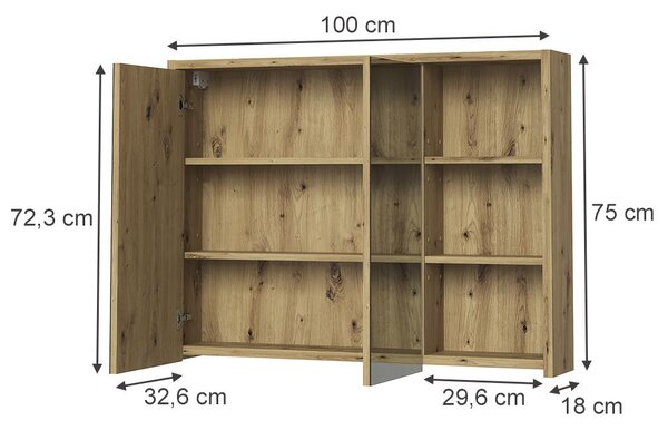 Koupelnová zrcadlová skříňka Vicco Viola Kašmír/Řemeslný dub 100 x 75 cm, Model 60728