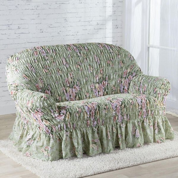 Napínací potahy s volánem FIORELA zelená rohová sedačka (š. 350 - 530 cm)