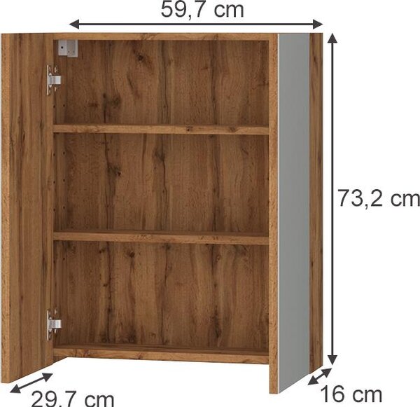 Koupelnová zrcadlová skříňka Vicco Lotta Dub 59.7 x 73.2 cm se 2 dveřmi, Model 58580