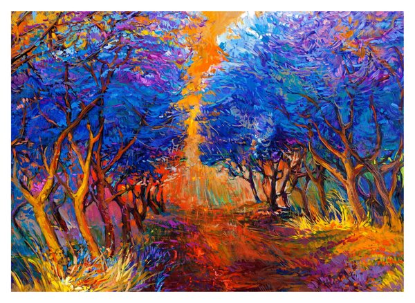Skleněný obraz - Podzimní koruny stromů, moderní impresionismus (70x50 cm)