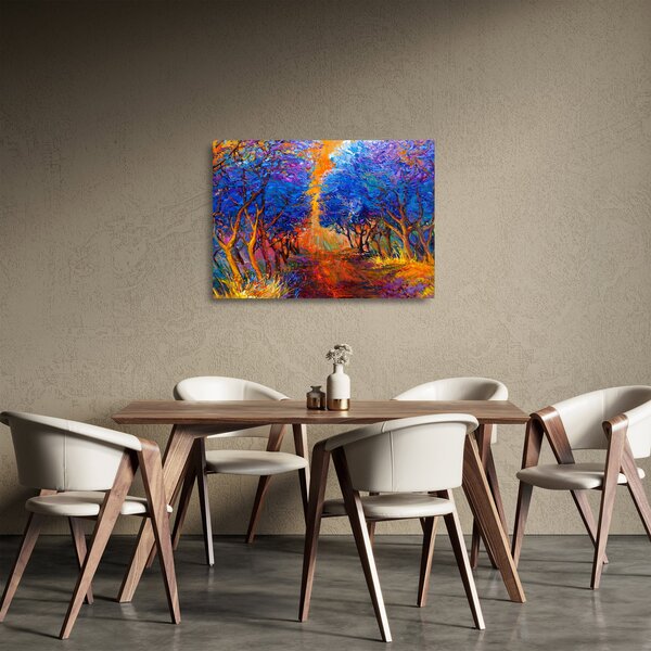 Skleněný obraz - Podzimní koruny stromů, moderní impresionismus (70x50 cm)