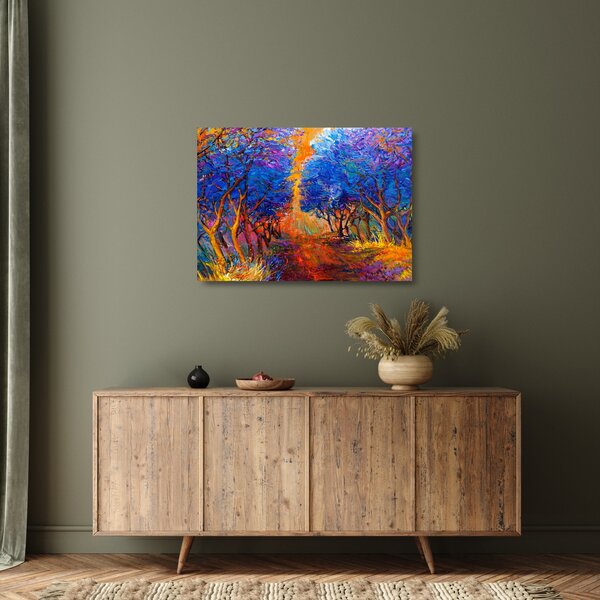 Skleněný obraz - Podzimní koruny stromů, moderní impresionismus (70x50 cm)