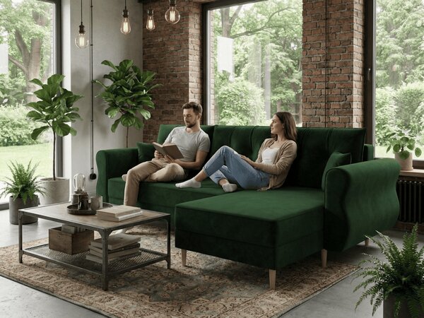 Rozkládací oboustranná sedací souprava do L SILVIANO 230x140 cm, tmavě zelená