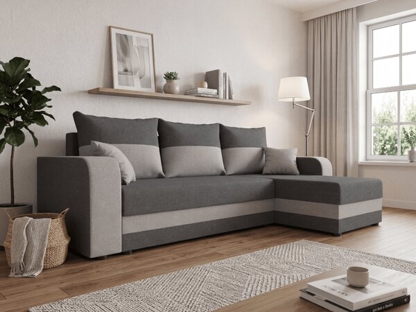 Rozkládací oboustranná sedací souprava do L VALERIO 238x140 cm, tmavě šedá/světle šedá + 2 polštářky ZDARMA
