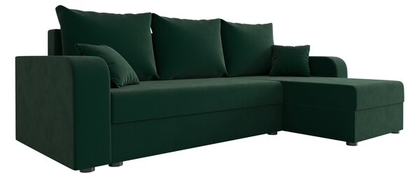 Rozkládací oboustranná sedací souprava do L VALERIO 238x140 cm, tmavě zelená + 2 polštářky ZDARMA