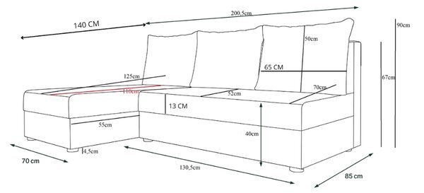 Rozkládací oboustranná sedací souprava do L VALERIO SLIM 200x140 cm, tmavě šedá + 2 polštářky ZDARMA