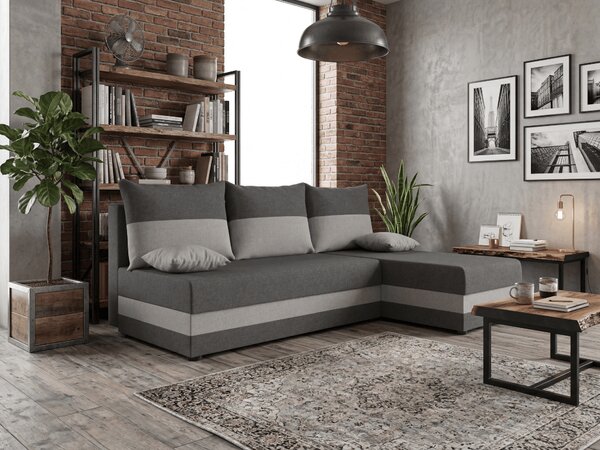 Rozkládací oboustranná sedací souprava do L VALERIO SLIM 200x140 cm, tmavě šedá/světle šedá + 2 polštářky ZDARMA