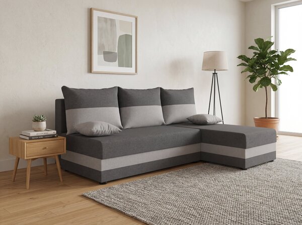 Rozkládací oboustranná sedací souprava do L VALERIO SLIM 200x140 cm, tmavě šedá/světle šedá + 2 polštářky ZDARMA
