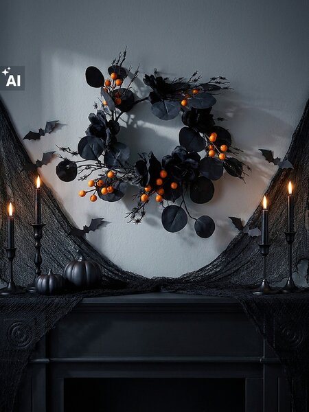 Sinsay - Halloweenský dekorativní věnec s květinami a pavouky - vícebarevná