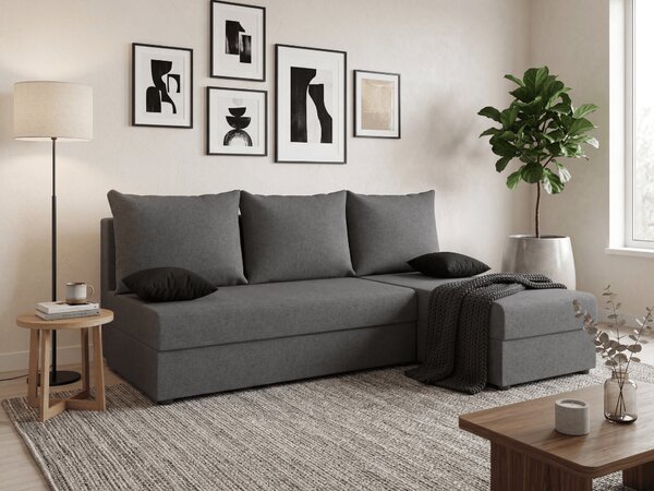Rozkládací oboustranná sedací souprava do L VALERIO SLIM 200x140 cm, tmavě šedá + 2 polštářky ZDARMA