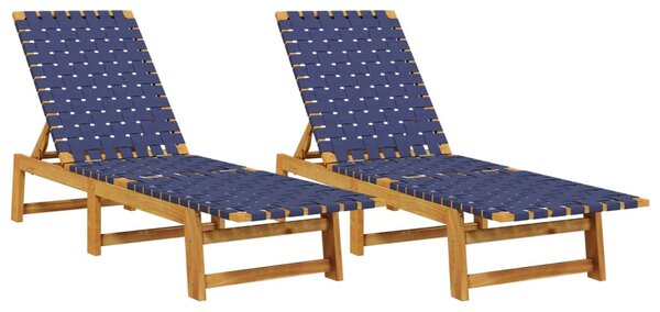 Lehátka 2 ks tmavě modrá masivní akáciové dřevo a textil 3214212