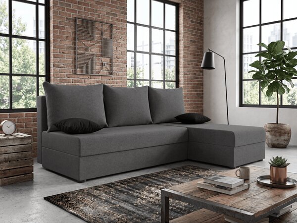 Rozkládací oboustranná sedací souprava do L VALERIO SLIM 200x140 cm, tmavě šedá + 2 polštářky ZDARMA