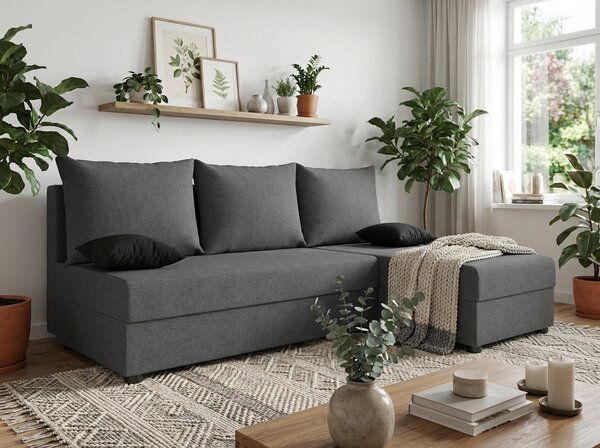 Rozkládací oboustranná sedací souprava do L VALERIO SLIM 200x140 cm, tmavě šedá + 2 polštářky ZDARMA