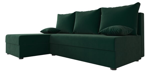 Rozkládací oboustranná sedací souprava do L VALERIO SLIM 200x140 cm, tmavě zelená + 2 polštářky ZDARMA
