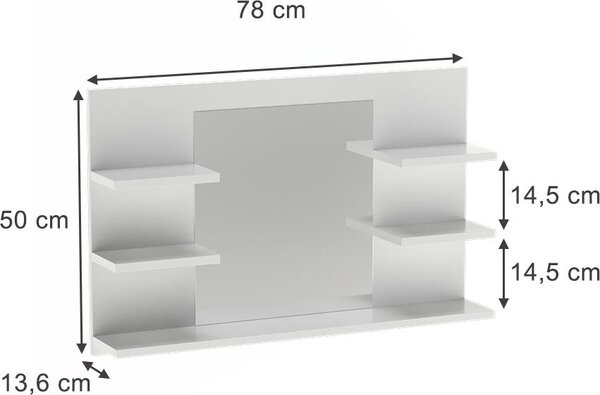 Koupelnová zrcadlová skříňka Vicco Wilbur Bílá 78 x 50 cm s policemi, Model 56242