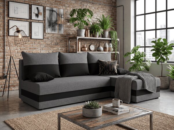 Rozkládací oboustranná sedací souprava do L VALERIO SLIM 200x140 cm, tmavě šedá/antracitová + 2 polštářky ZDARMA