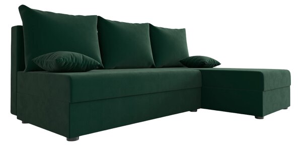 Rozkládací oboustranná sedací souprava do L VALERIO SLIM 200x140 cm, tmavě zelená + 2 polštářky ZDARMA