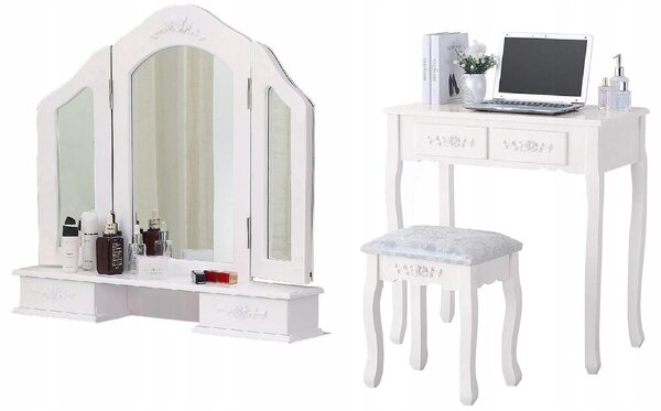 Ekspand | Toaletní stolek TL04 – béžová barva – se zrcadlem a stoličkou – elegantní design s úložným prostorem