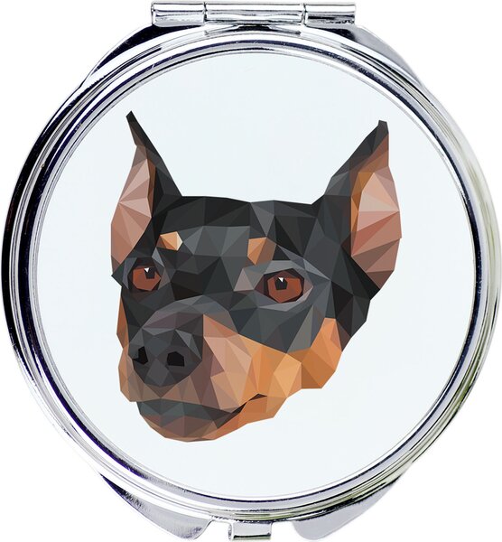 Zrcadlo "Deutscher Pinscher" od značky Art-Dog s fotografií psa a geometrickým vzorem