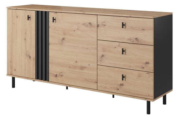 Komoda Madeira 2D3S (dub artisan + černý antracit)