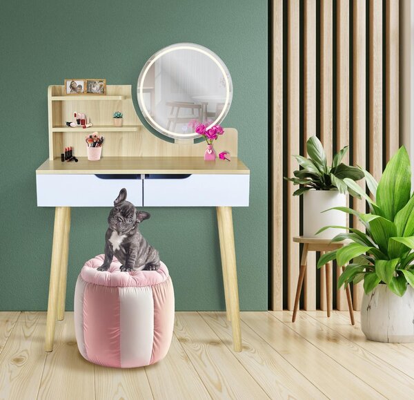 JUMI Toaleta s LED zrcadlem SCANDI kosmetické Skandinávský loft bílé dřevo