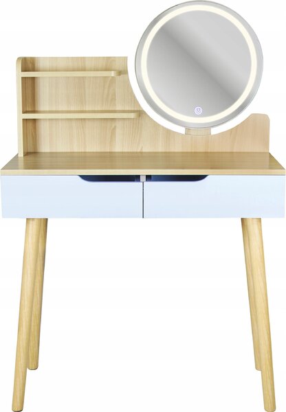 JUMI Toaleta s LED zrcadlem SCANDI kosmetické Skandinávský loft bílé dřevo