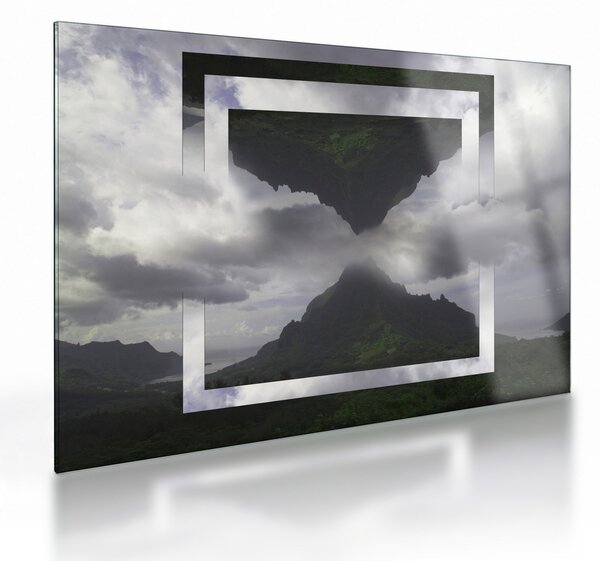 Skleněný obraz - Hory na Islandu, geometrická koláž (70x50 cm)