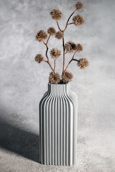 VÁZA TRAVE - Jednobarevná, šedá, velikost M