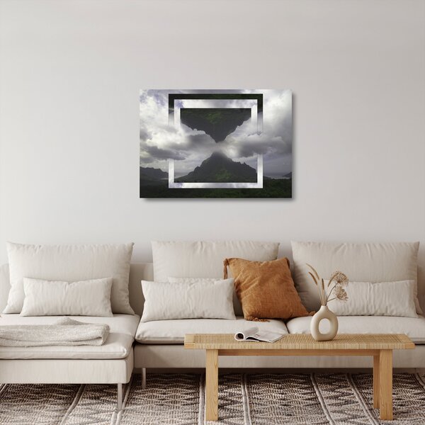 Skleněný obraz - Hory na Islandu, geometrická koláž (70x50 cm)