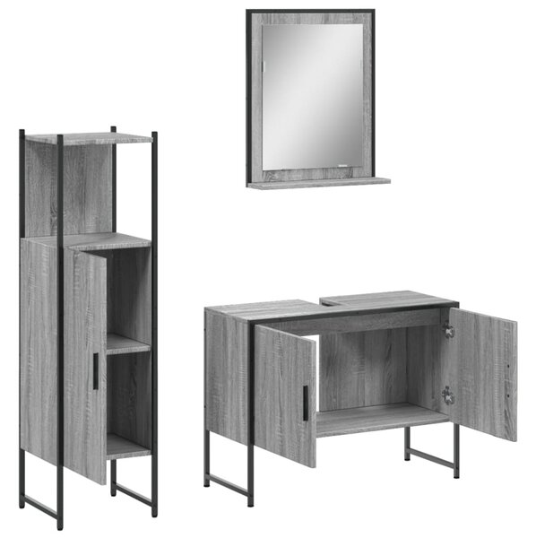 3dílný set koupelnových skříněk šedý sonoma kompozitní dřevo 3214352