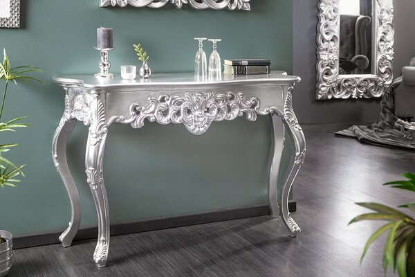 Elegantní konzola VENICE 110cm stříbrný barokní designový stolek konzolový stolek příborník ruční výroba