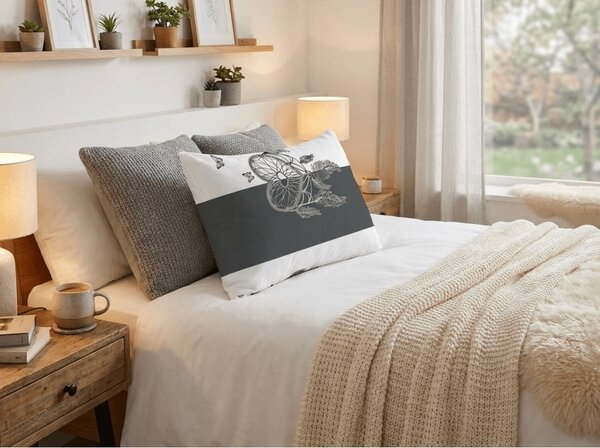 Polybavlněný povlak na polštář TIRSO POLY 50x70 cm, šedo-bílý knoflík