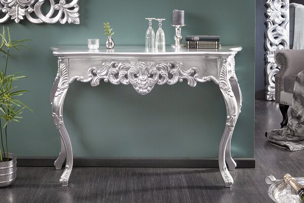 Elegantní konzola VENICE 110cm stříbrný barokní designový stolek konzolový stolek příborník ruční výroba