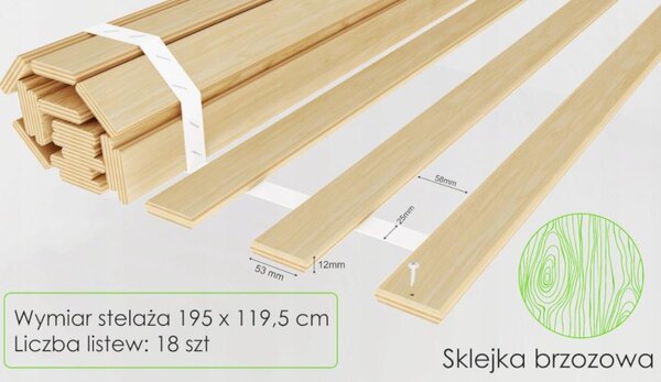 Rám postele pro matraci 120x200 cm 18 ks plochých roštů nosnost 350 kg