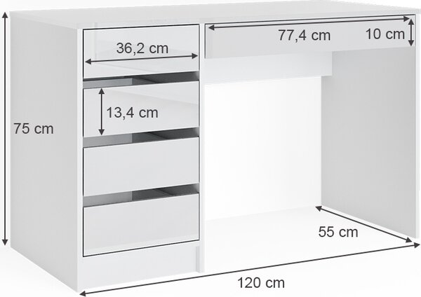 Toaletní stolek Vicco Sherry Bílá vysoký lesk 120 cm, Model 37340