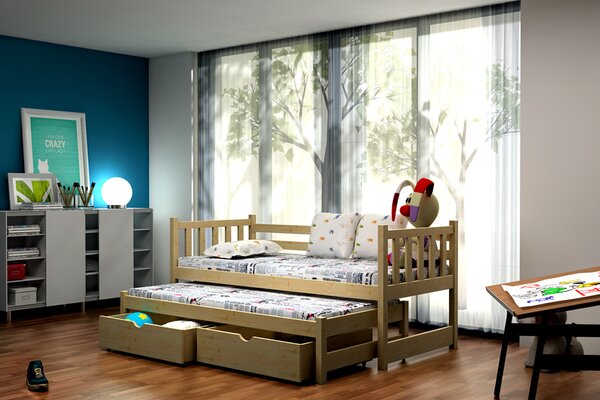 Dětská postel s přistýlkou Eliza, Borovice přírodní, 90x200 cm