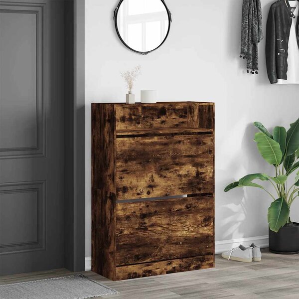 Botník se 2 výklopnými zásuvkami kouřový dub 80 x 34 x 116 cm 3214410