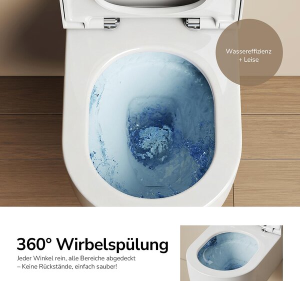 EMKE Závěsné WC, technika Superspin, jednootvorové, 355x365x555mm, keramické, úsporné, přímé splachování, sedátko Soft-Close, lesklá bílá