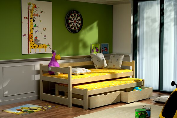 Dětská postel s přistýlkou Elegant 2, Borovice přírodní, 90x200 cm