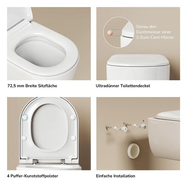 EMKE Závěsné WC, technika Superspin, jednootvorové, 355x365x555mm, keramické, úsporné, přímé splachování, sedátko Soft-Close, lesklá bílá