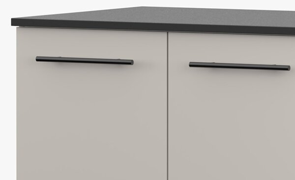 Spodní skříňka INEZ V, kuchyň, dvoudveřová kuchyňská skříňka 80 cm, barva kašmír/černá, se dvěma křídlovými dvířky a černými kovovými úchytkami