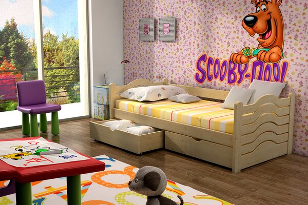 Dětská postel s úložným prostorem Pinokio, Borovice přírodní, 90x200 cm