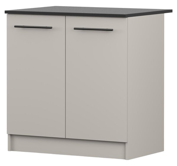 Spodní skříňka INEZ V, kuchyň, dvoudveřová kuchyňská skříňka 80 cm, barva kašmír/černá, se dvěma křídlovými dvířky a černými kovovými úchytkami