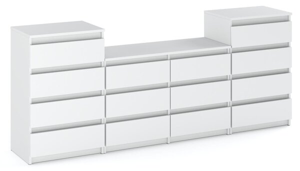 STIV Möbel | Komoda se 14 zásuvkami (4+6+4) | Bílý Mat | 220 cm | moderní & bez úchyt | Lonice & Obývací pokoj