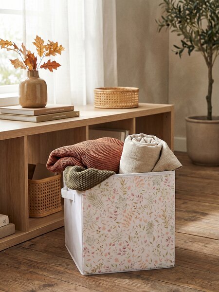 Sinsay - Skládací úložný box s květinovým vzorem - béžová