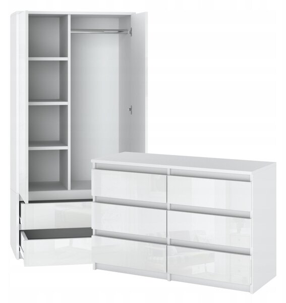 Komoda a atní skí | Bílý mat a vysoký lesk | 6 zásuvek | Moderní set do lonice obývacího pokoje
