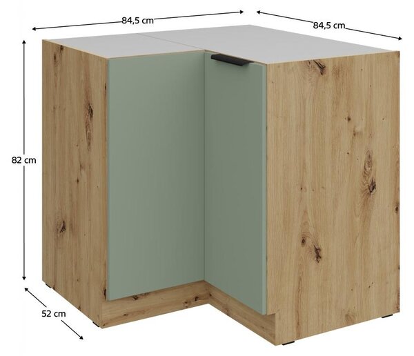 Kondela Dolní rohová kuchyňská skříňka Arsany 90x90 DN 2F BB - aquamarine / dub artisan